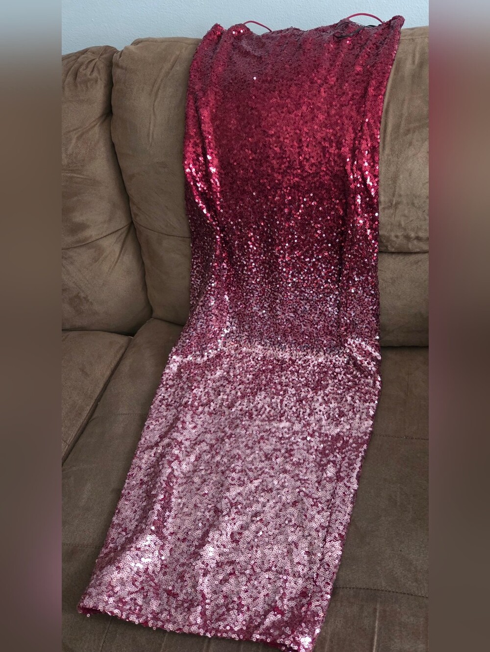 AKIRA Red to Pink Ombre Sequin Wedding Dress